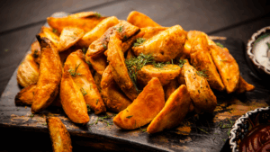Uma alternativa saudável e saborosa às batatas fritas tradicionais, essas batatas-doces assadas são temperadas com especiarias e assadas até ficarem douradas e crocantes por fora, macias por dentro.