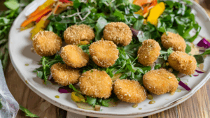 Um aperitivo crocante e aromático, perfeito para impressionar em qualquer ocasião Estes cogumelos empanados são marinados em um vinagrete de balsâmico branco com mostarda Dijon, proporcionando um sabor intenso e sofisticado. A crosta crocante de panko integral contrasta com a maciez dos cogumelos, tornando este petisco uma opção irresistível e funcional para entradas ou lanches.