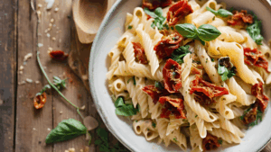 Uma releitura funcional do clássico mac and cheese Este prato combina a cremosidade de um molho à base de castanhas e cenoura com a textura dos legumes assados e o sabor intenso do tomate seco. Uma opção nutritiva e reconfortante para refeições práticas e saudáveis.