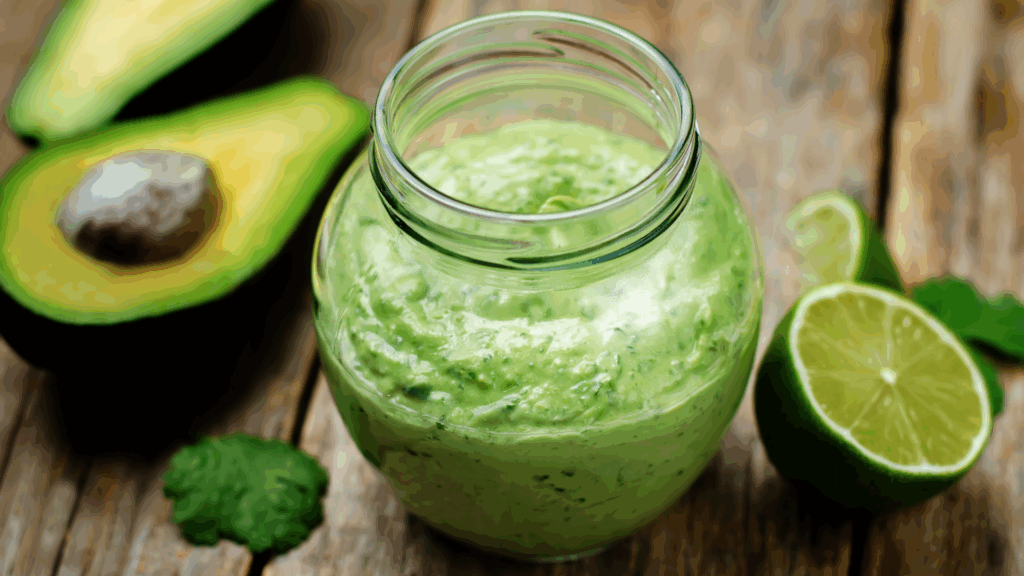 Molho Cremoso de Abacate com Limão e Coentro (Plant-Based) 1 Um molho verde vibrante, cheio de gorduras boas e sabor fresco para elevar suas receitas naturais Esse molho é um verdadeiro boost de nutrientes! O abacate traz a cremosidade, o limão dá o toque ácido na medida certa e o coentro entrega aquele frescor marcante. É uma opção leve e nutritiva para quem quer substituir molhos industrializados e manter o sabor lá em cima.