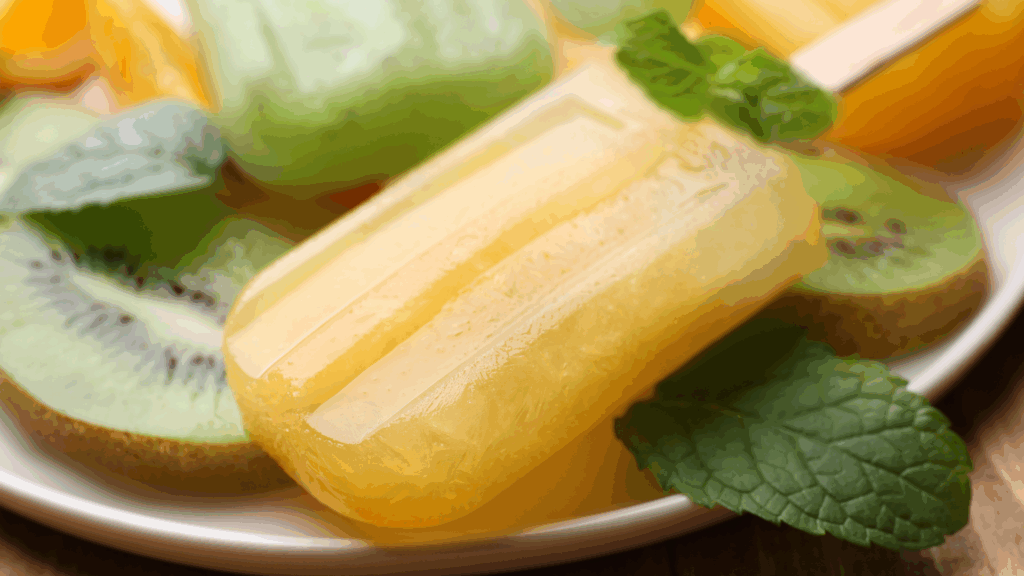 Picolés Plant-Based de Kiwi, Mirtilo e Laranja 1 Refresque-se com estes picolés coloridos e saudáveis, perfeitos para os dias quentes. Feitos com ingredientes naturais, como suco de laranja, kiwi fresco e mirtilos, são uma opção deliciosa e nutritiva para toda a família.