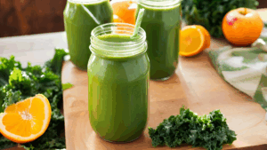 Este smoothie verde é uma combinação refrescante e nutritiva, ideal para começar o dia com energia ou como um lanche revitalizante. A mistura de couve, maçã verde, banana e laranja oferece uma explosão de sabores e nutrientes, promovendo saciedade e auxiliando na digestão.