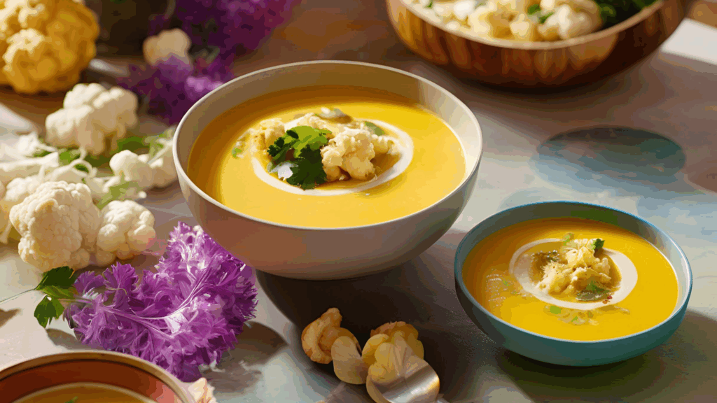 Sopa Plant-Based de Couve-Flor com Curry e Leite de Coco 1 Uma explosão de sabores e nutrientes em uma sopa cremosa e reconfortante Esta sopa plant-based combina a suavidade da couve-flor com o sabor marcante do curry e a cremosidade do leite de coco. Uma opção nutritiva e funcional para aquecer o corpo e a alma.