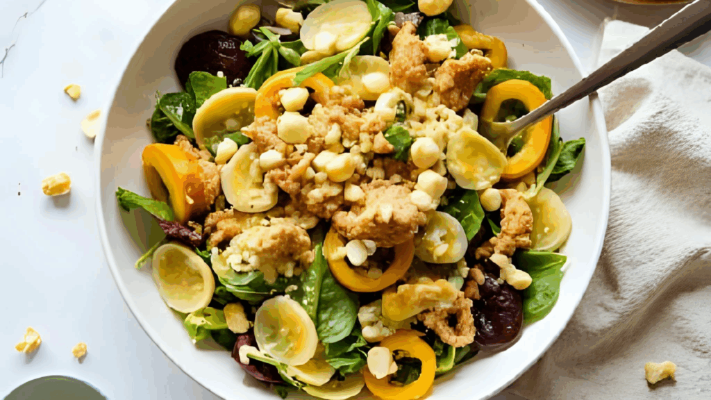 Shellroni Salad Plant‑Based com Jackfruit e Molho Cremoso de Castanha-de-Caju 1 Um prato vibrante tipo potluck, leve e cheio de sabor Essa salada combina massa shell integral, jackfruit desfiado, grão-de-bico e vegetais crocantes com um molho cremoso de batatas e castanhas com toque cítrico — ideal para servir fria ou à temperatura ambiente, em piqueniques, churrascos ou como refeição leve e nutritiva.